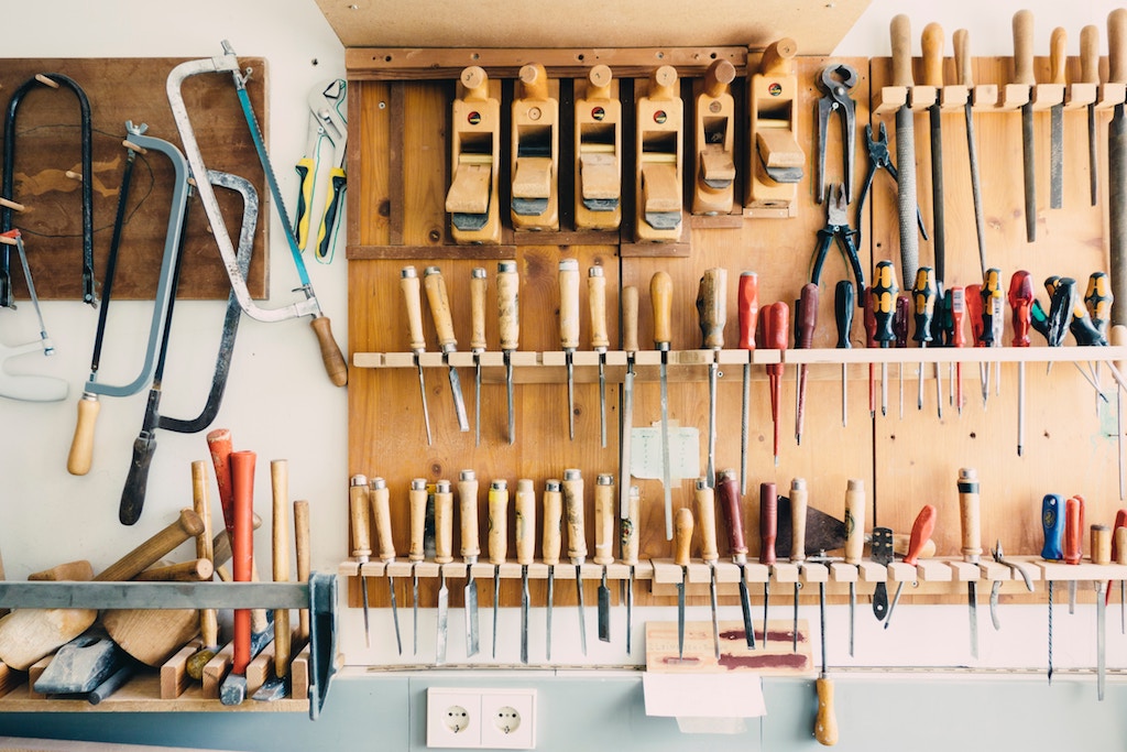 selection of tools hanging ready to use