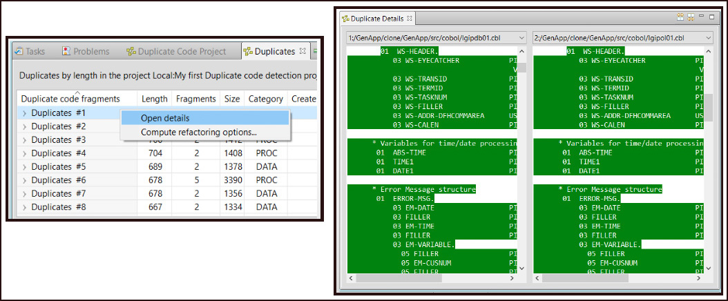 Duplicate Code Detection Technology Preview for IBM Developer for z/OS